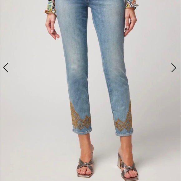 White House Black Market crop jeans with beaded gold  size 14 EUC - Picture 2 of 10